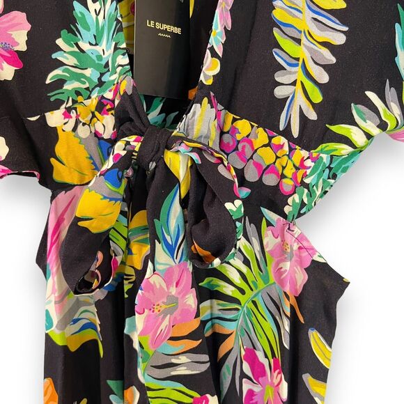 Le Superbe Revolve Mai Tai Might Black Tropi Cali Midi Dress Size 6 Fruit Floral - Picture 9 of 16